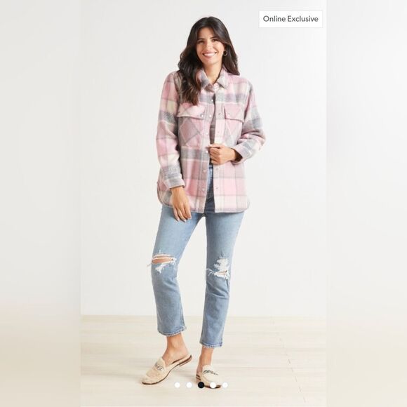 Anthropologie Blank NYC Cabin Fever Shacket Gray/Pink/White Size Medium NWT - Picture 3 of 10